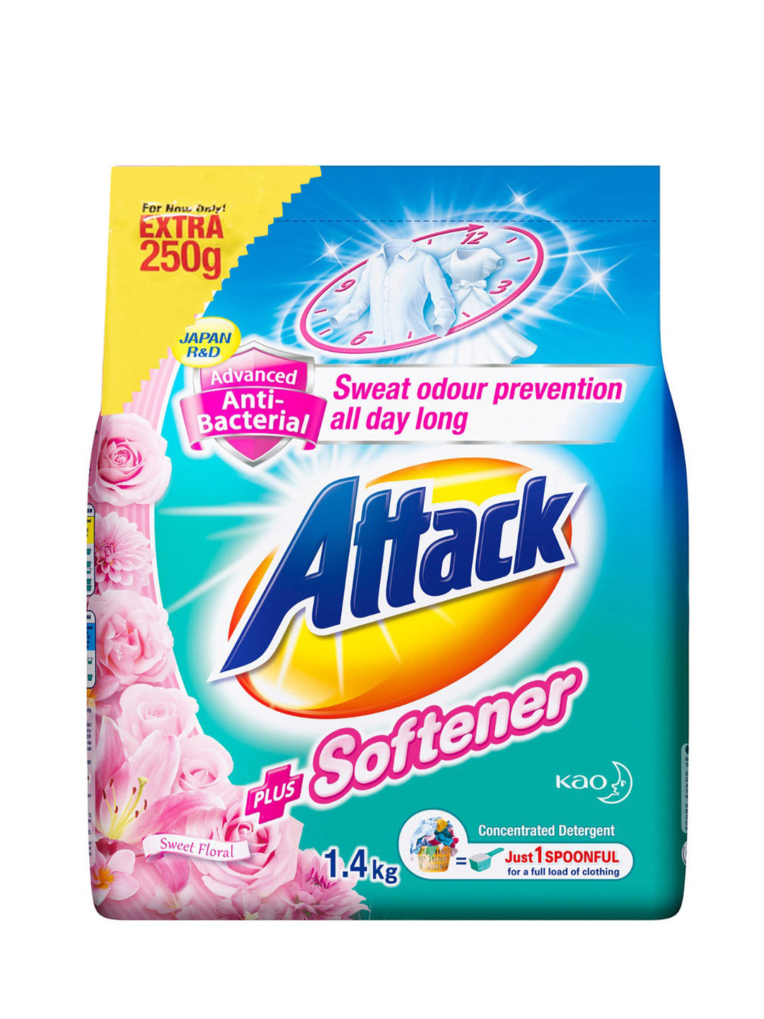 ATTACK PWDR PLUS SOFTENER SWEET FLORAL 1.4KG
